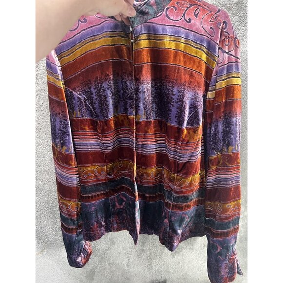 COLDWATER CREEK Women’s PL Multicolor Burnout Velvet Open Front Jacket Lined - Picture 2 of 5
